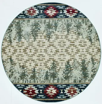 8' Ivory And Blue Abstract Round Rug