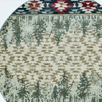 8' Ivory And Blue Abstract Round Rug