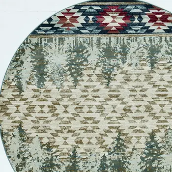 8' Ivory And Blue Abstract Round Rug