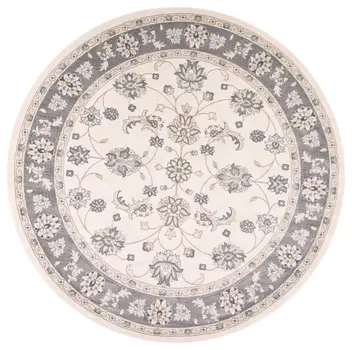 8' Ivory And Gray Floral Round Rug