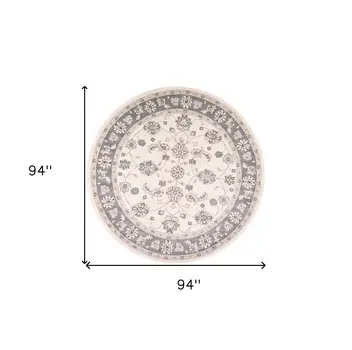 8' Ivory And Gray Floral Round Rug