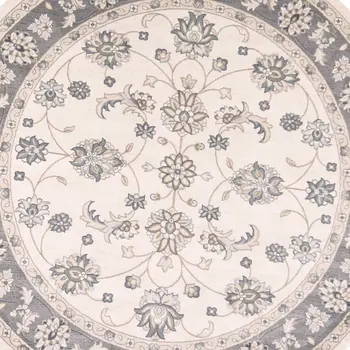 8' Ivory And Gray Floral Round Rug