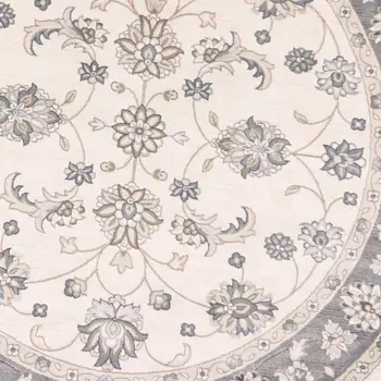 8' Ivory And Gray Floral Round Rug