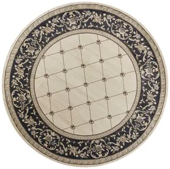 8' Ivory And Gray Floral Round Rug