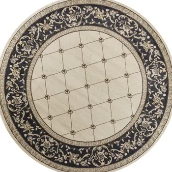8' Ivory And Gray Floral Round Rug