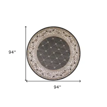 8' Gray And Ivory Round Rug