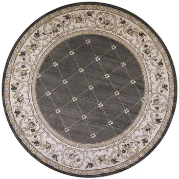 8' Gray And Ivory Round Rug