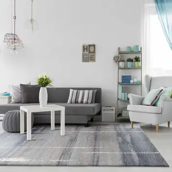 5' X 8' Blue And Gray Abstract Area Rug