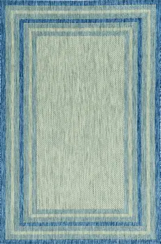 8' X 11' Blue And Gray Striped Indoor Outdoor Area Rug
