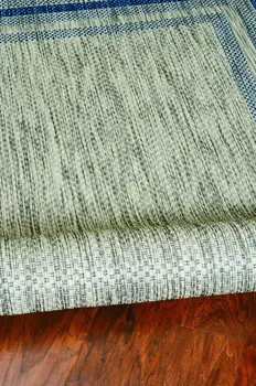 8' X 11' Blue And Gray Striped Indoor Outdoor Area Rug