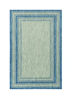 8' X 11' Blue And Gray Striped Indoor Outdoor Area Rug