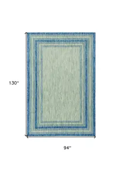 8' X 11' Blue And Gray Striped Indoor Outdoor Area Rug