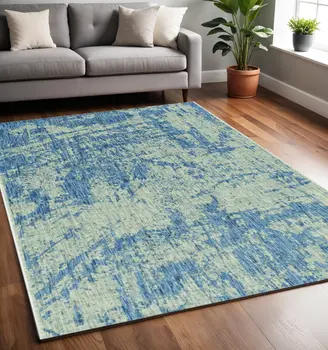8' X 11' Gray And Denim Blue Abstract Area Rug