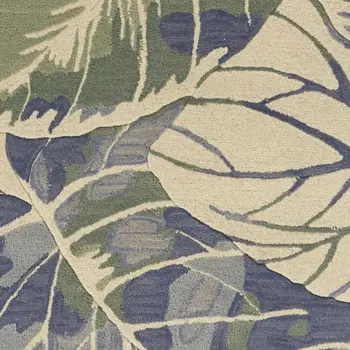 3' X 5' Blue And Green Wool Botanical Leaves Hand Tufted Area Rug