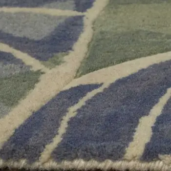 3' X 5' Blue And Green Wool Botanical Leaves Hand Tufted Area Rug