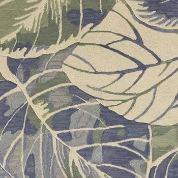 3' X 5' Blue And Green Wool Botanical Leaves Hand Tufted Area Rug