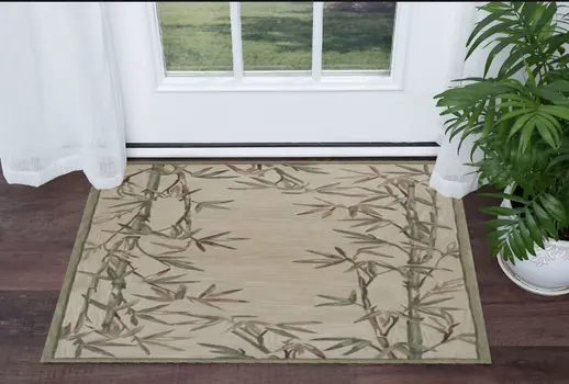 3' X 5' Ivory Bamboo Bordered Wool Indoor Area Rug