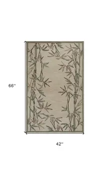 3' X 5' Ivory Bamboo Bordered Wool Indoor Area Rug