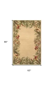 4' X 6' Ivory And Green Wool Tropical Floral Hand Tufted Area Rug