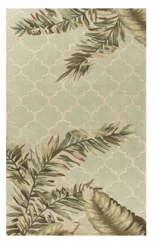 4' X 6' Sage And Tan Wool Tropical Botanical Hand Tufted Area Rug