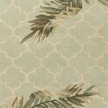 4' X 6' Sage And Tan Wool Tropical Botanical Hand Tufted Area Rug