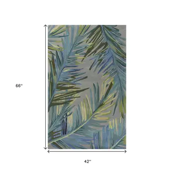 4' X 6' Gray And Blue Wool Tropical Botanical Hand Tufted Area Rug