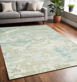5' X 8' Sand Gray and Green Abstract Area Rug