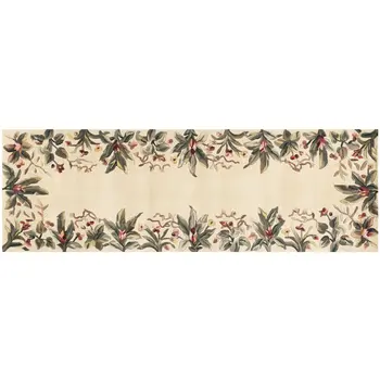 8' Ivory Wool Tropical Floral Shag Hand Tufted Runner Rug