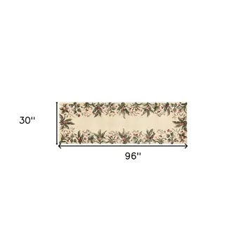 8' Ivory Wool Tropical Floral Shag Hand Tufted Runner Rug