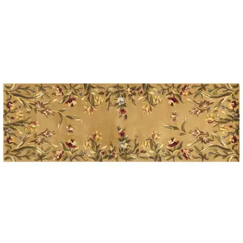 8' Golden Yellow Wool Floral Hand Tufted Runner Rug