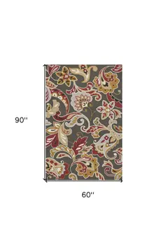 5' X 8' Taupe Floral Indoor Outdoor Area Rug