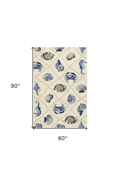 5' X 8' Sand Abstract Indoor Outdoor Area Rug