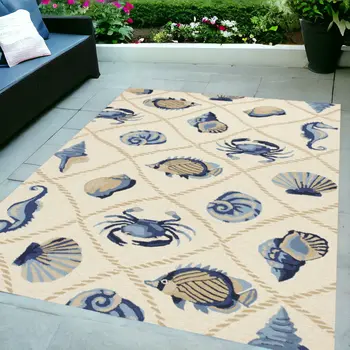 5' X 8' Sand Abstract Indoor Outdoor Area Rug