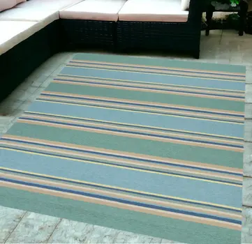 5' X 8' Blue Striped Indoor Outdoor Area Rug