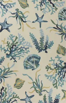 5' X 8' Ivory And Blue Floral Handmade Indoor Outdoor Area Rug