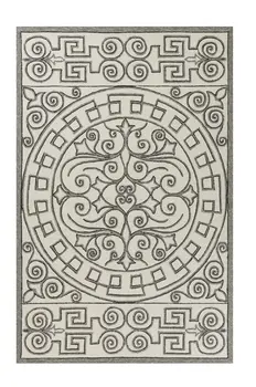 5' X 8' Gray And Ivory Damask Indoor Outdoor Area Rug