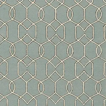 5' X 7' Green and Ivory Geometric Hand Hooked Area Rug