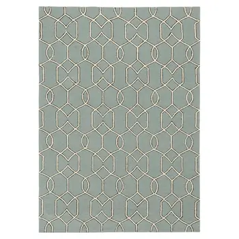 5' X 7' Green and Ivory Geometric Hand Hooked Area Rug