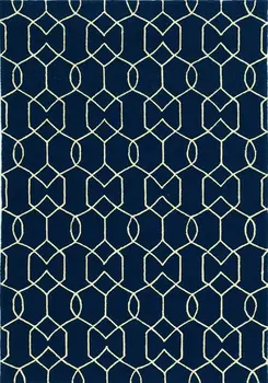 5' X 7' Navy Blue Geometric Hand Hooked Area Rug