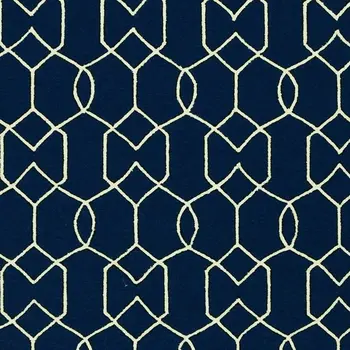 5' X 7' Navy Blue Geometric Hand Hooked Area Rug