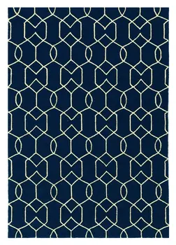 5' X 7' Navy Blue Geometric Hand Hooked Area Rug