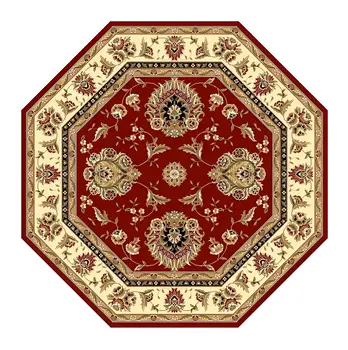 Red And Ivory Octagon Floral Vines Area Rug
