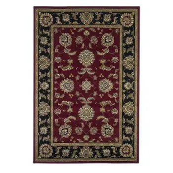 8' Red And Black Floral Vines Octagon Rug