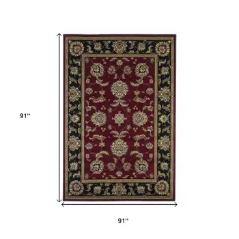 8' Red And Black Floral Vines Octagon Rug