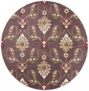 7' Plum And Purple Floral Octagon Rug