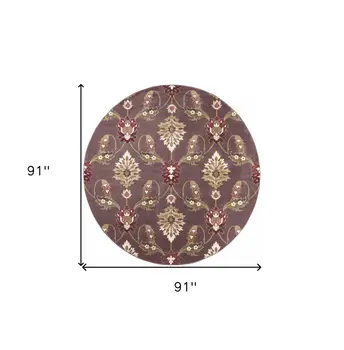 7' Plum And Purple Floral Octagon Rug