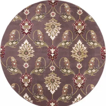 7' Plum And Purple Floral Octagon Rug