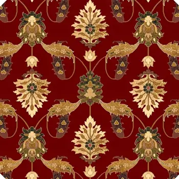 8' Red Floral Vines Octagon Rug