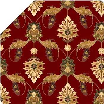 8' Red Floral Vines Octagon Rug