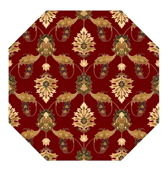 8' Red Floral Vines Octagon Rug